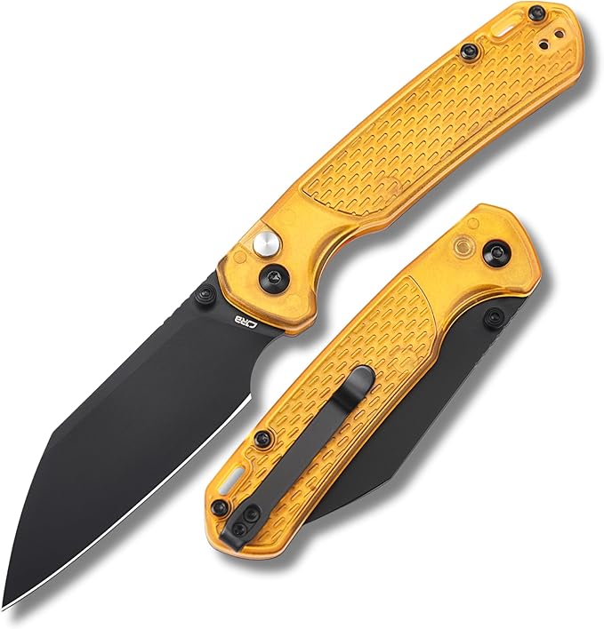 CJRB Pyrite-Light Folding Knife, 3.34'' AR-RPM9 Steel Blade Pocket Knife with Clip for Men Women, Sharp EDC Knife for Camping Survival Hiking, J1945 Amber
