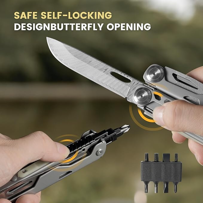 Multitool, 29-in-1 Stainless Steel Multi Tool Pliers with Screwdriver Sleeve, Damascus Pocket Knife, Nylon Sheath for Survival Camping, Hunting and Hiking