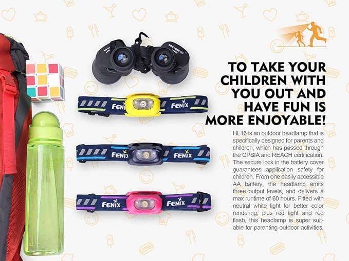 Fenix HL16 70 Lumen LED Headlamp for camping/hiking kids/children with EdisonBright AA Alkaline battery (Purple)