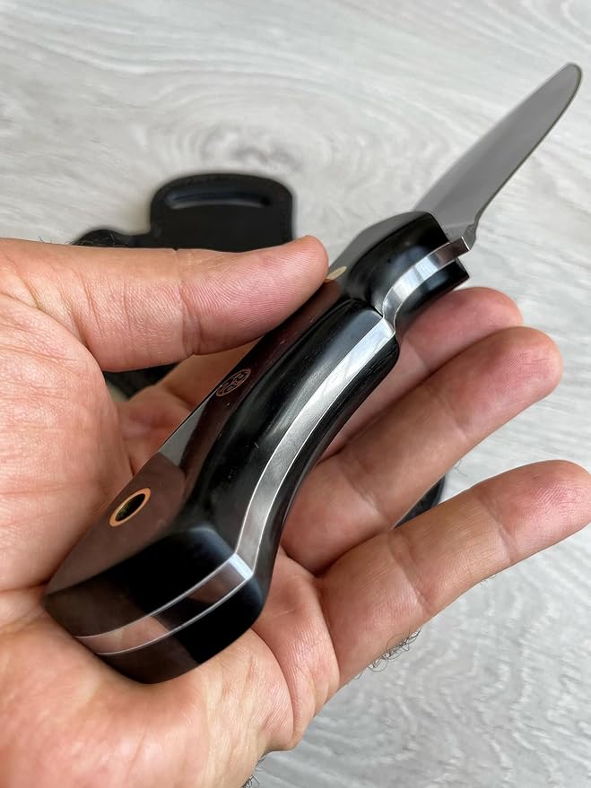 Hunting Knife 1075 Carbon Steel and Micarta Handle - Fixed Blade Made Camping Knives - Bushcraft Knife - Survival Knives with Leather Sheath