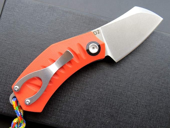 Eafengrow EF85 Folding Knife with Clip Stone Wash D2 Steel Blade G10 Handle Pocket Knife Ball Bearing Flipper Outdoor Camping Survival EDC Tool Knives(orange)