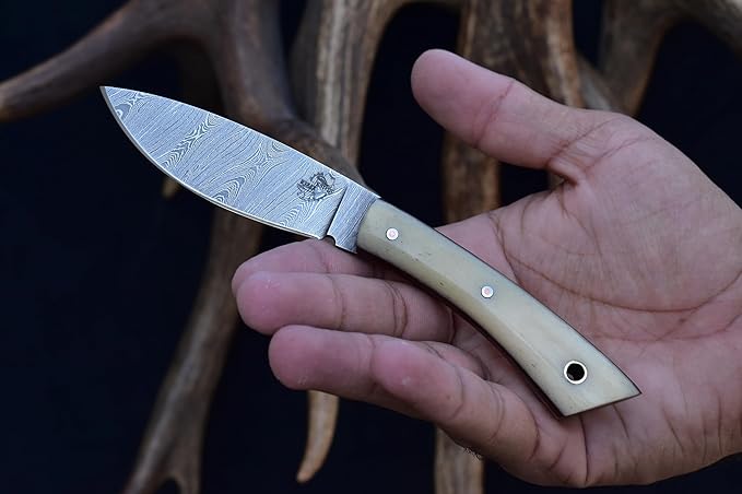 Knives Ranch 7" Hunting Knife, EDC Fixed Blade - Bone Handle and Heavy Duty Horizontal/Vertical Carry Sheath (3128-B)