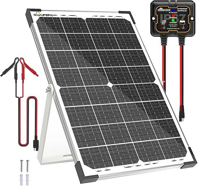 SOLPERK 30W Solar Battery Charger Solar Battery Maintainer + Upgrade 10A MPPT Charge Controller + Adjustable Mount Bracket for Car RV Boat Motorcycleï¼?2V Waterproof Solar Panel Kit Trickle Charging