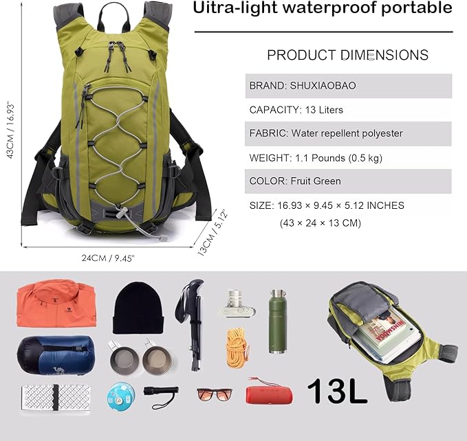 Small Hiking Backpack Lightweight Waterproof Daypack for Camping Cycling Fitness Outdoor Sports - Women Men Teens