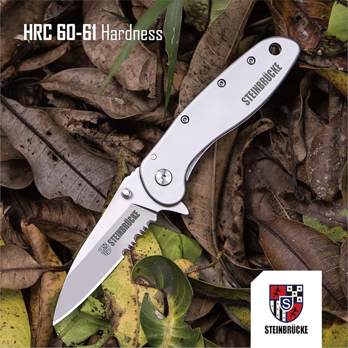 Pocket Knife for Men with Clip - Heavy Duty Folding Pocket Knives, 3.1" 14C28N Stainless Steel Titanium Coated Blade, Tactical EDC Knife for Camping Hunting Fishing