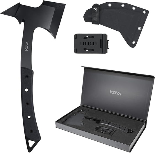 KOVA Black Thorn Hatchet - Stainless Steel, 14" Overall Length, 6.8" Blade, G10 Handle - Lightweight & Durable Axe, Ideal for Camping, Survival, and Outdoor Adventure