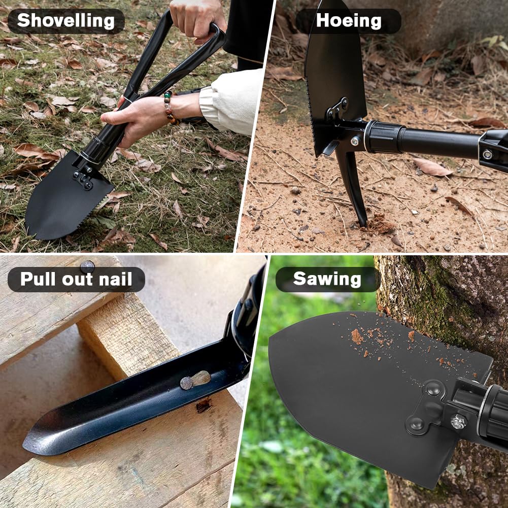 PLACHIDAY Digging Shovel, 18.5'' Lightweight Camping Shovel Portable High Carbon Steel Folding Mini
