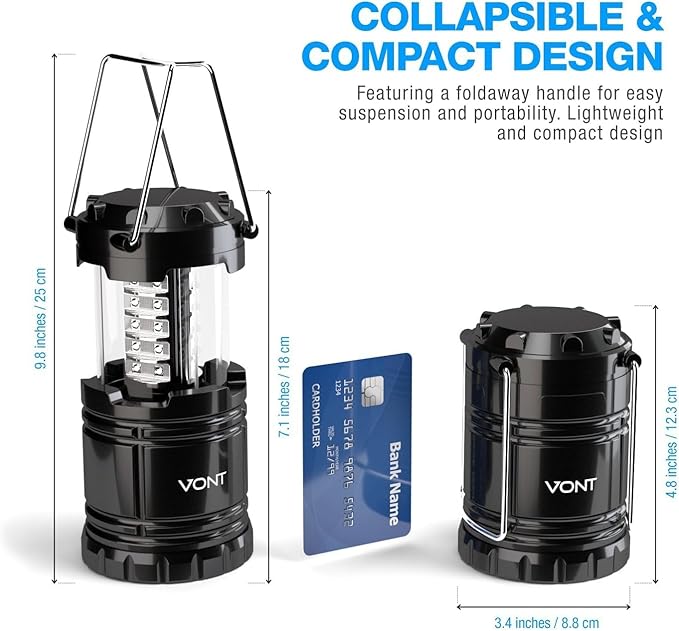 8 Pack LED Camping Lantern, LED Lanterns, Suitable Survival Kits for Hurricane, Emergency Light for Storm, Outages, Outdoor Portable Lanterns, Black, Collapsible, (Batteries Included)