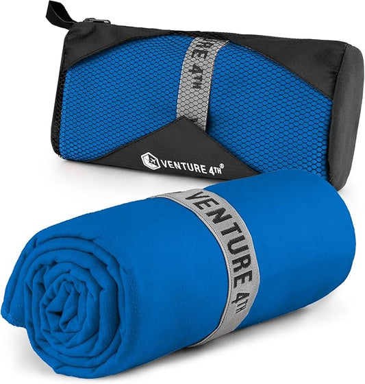 VENTURE 4TH Quick Dry Towel. Microfiber Travel Towel Ideal for Camping, Hiking, Backpacking, Gym. Lightweight & Fast Drying Travel Towels for Body. Compact & Easy to Pack - Blue Medium