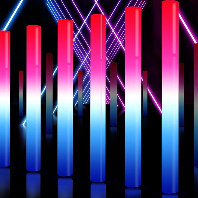 50Packs 3 Colors Foam Glow Sticks Red White Blue, Patriotic Events Parades, Party Decorations, Light up Glow in Dark Bulk Supplies For Party,Wedding,4th of July,Campaign Night