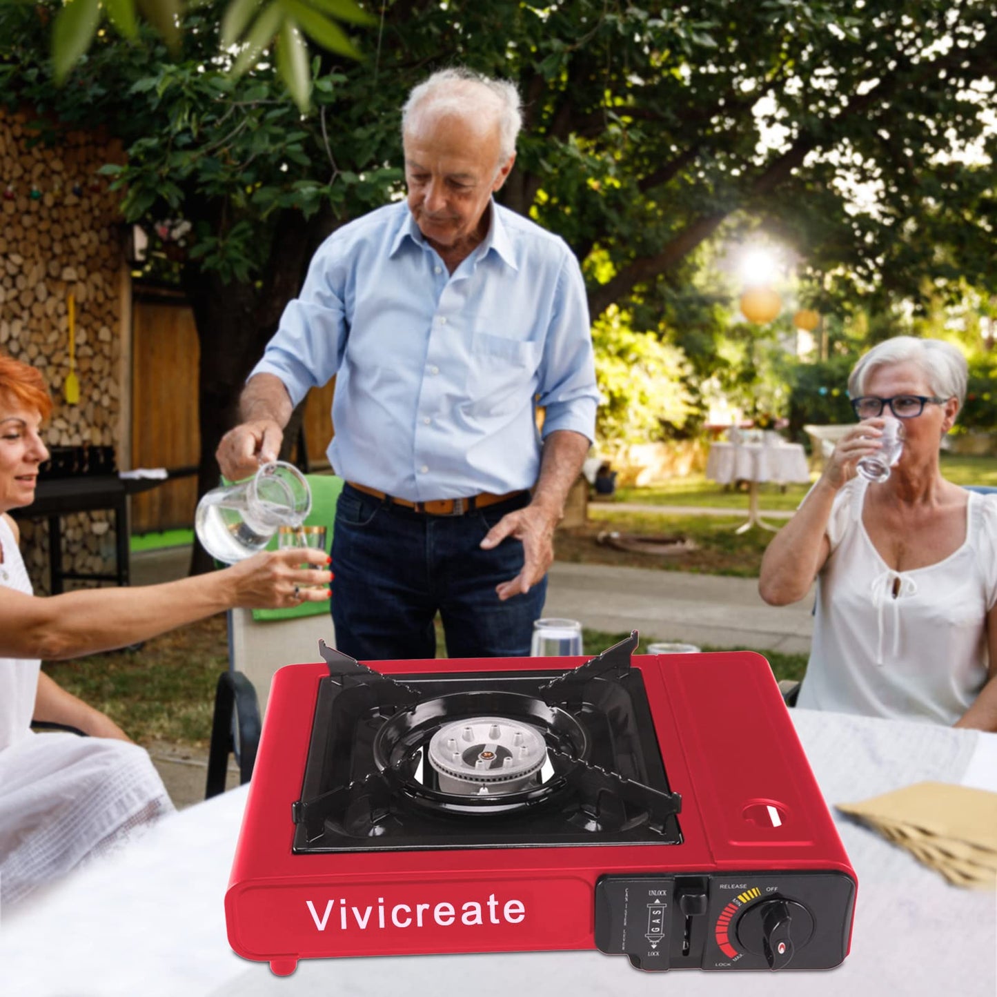 Vivicreate Portable Butane Stove 8500 BTU, Butane Stove with Auto Ignition for Camping, Lightweight