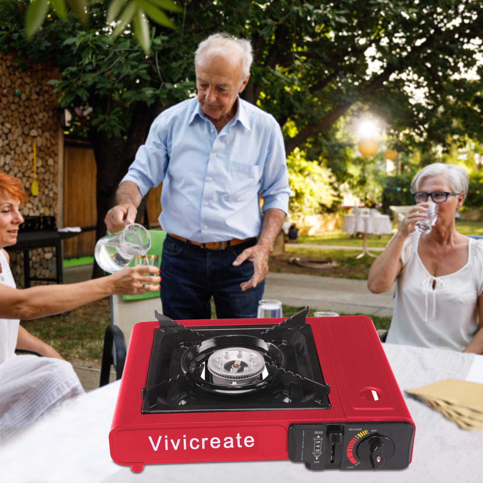 Vivicreate Portable Butane Stove 8500 BTU, Butane Stove with Auto Ignition for Camping, Lightweight