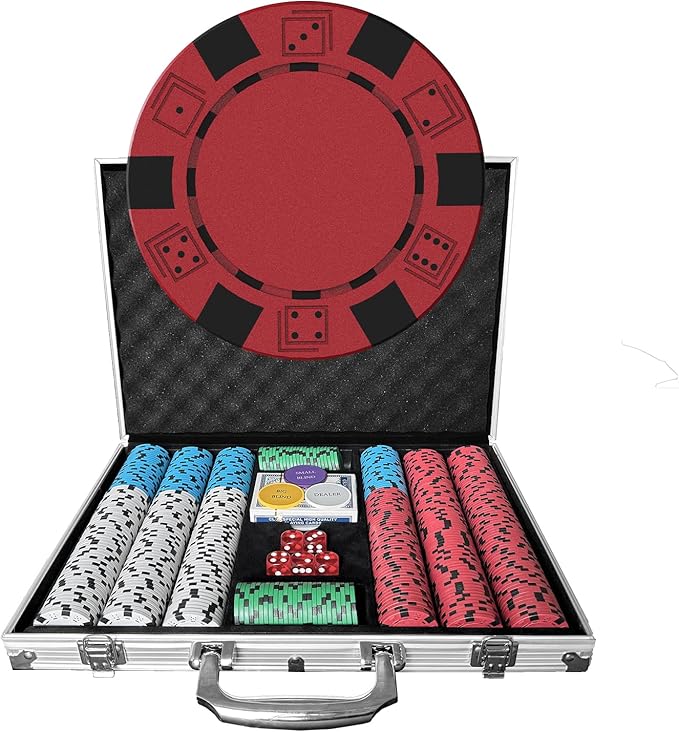 Poker Set 500-pcs with Aluminum Carrying Case & 11.5g Professional Weight Chips 2 Decks Plus 5 Poker Dice Waterproof, Poker Kit Casino Game