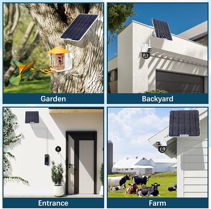6W Solar Panel for Bird Feeder Camera - USB C Solar Panels Charger Match to Rechargeable Battary Powered Camera Outdoor Wireless, IP65 Ring Camera Solar with USB DC,9.8ft Cable 360° Swivel Bracket