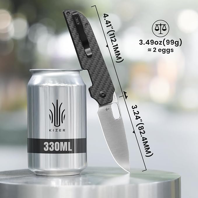 Kizer Varatas Pocket Knife, 3.24” Nitro V G10 Carbon Fiber Handle Folding Knife, EDC Knife for Men Women, Liner Lock Camping Folding Knife with Pocket Clip, Survival Hunting knives V3637A2