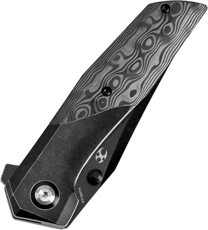 KANSEPT Deadite Pocket Folding Knives for Men Women Camping Hiking 3.52'' Blackwash CPM S35VN Blade EDC Knife with Blackwash Titanium with Rose Pattern Carbon Fiber Handle Everyday Carry K1081A6