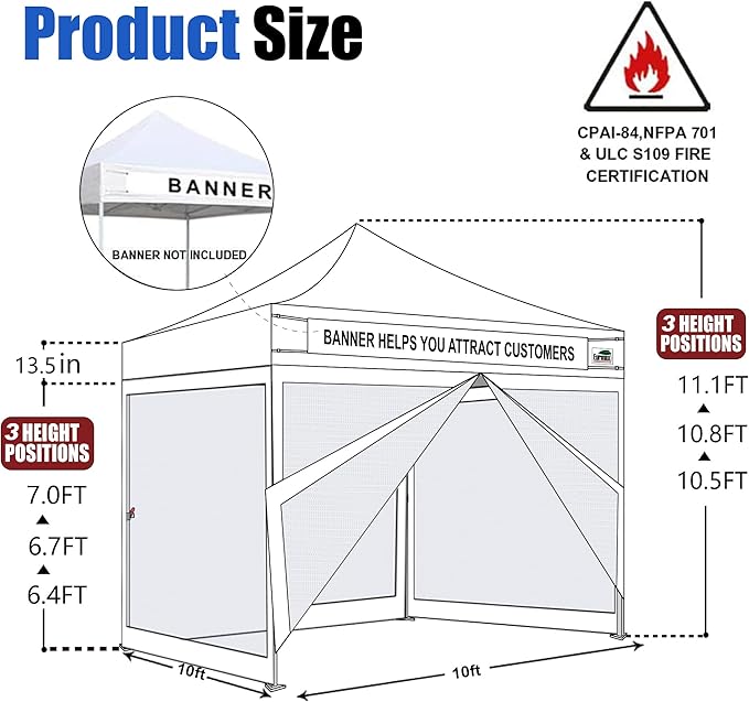 Eurmax USA 10'x10' Pop-up Canopy Tent Commercial Instant Canopies with 4 Removable Zipper End Screen Wall kit and Roller Bag, Bonus 4 SandBags(Red)
