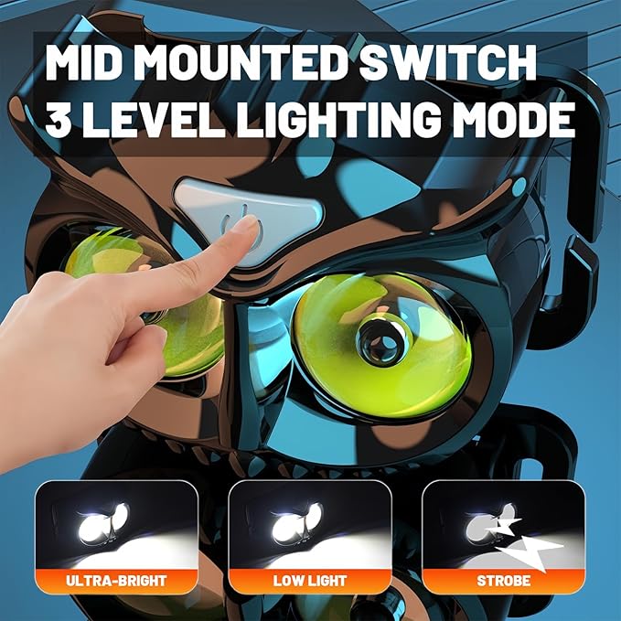 owl headlamp,Ultra-Bright Compact and Lightweight, Three-Gear Lighting Mode, Available for Hiking, Camping, Night Riding and patrolling