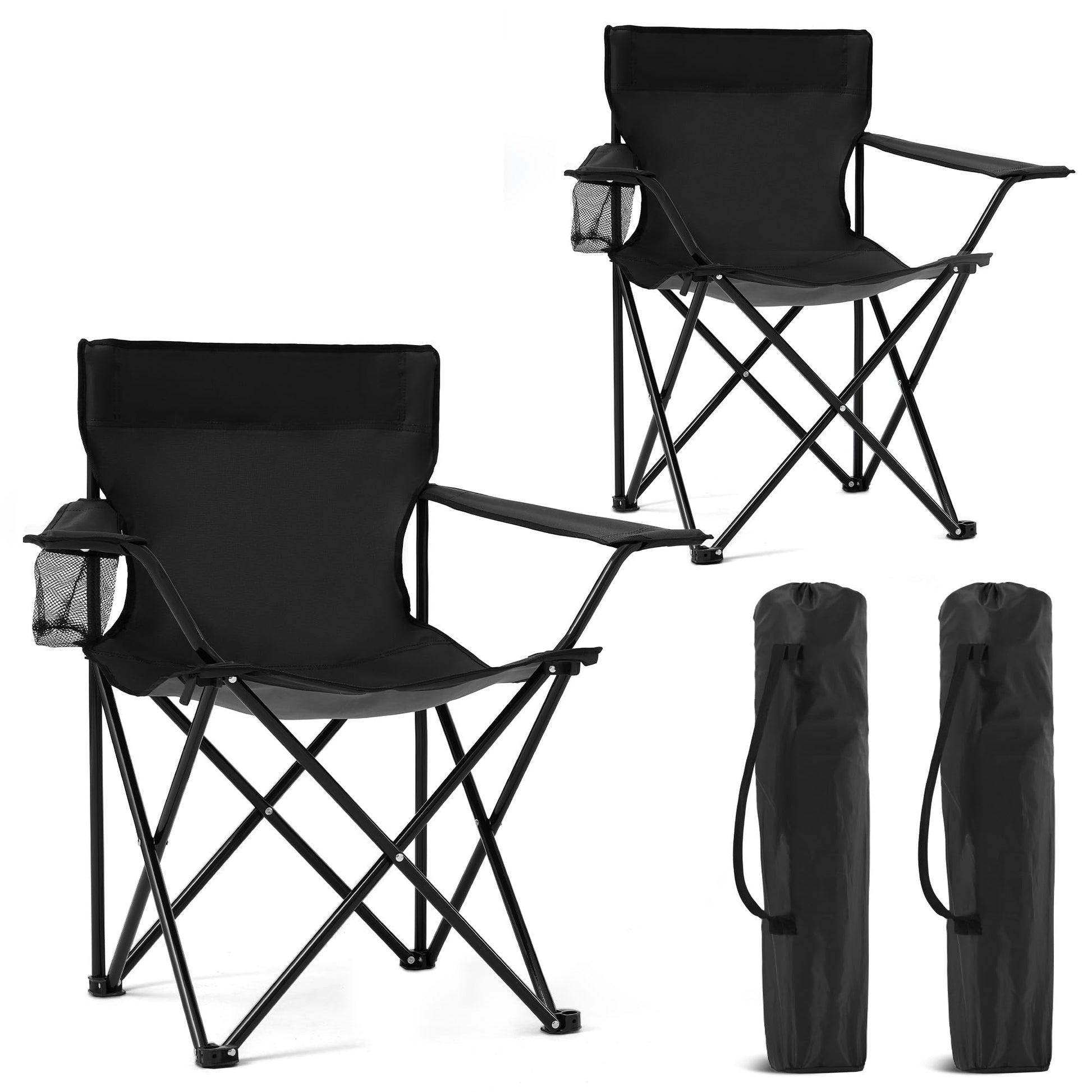 Canpsky 2 Pack Portable Camping Chairs Folding Lawn Chair Outdoor Lightweight Beach Chair with Cup