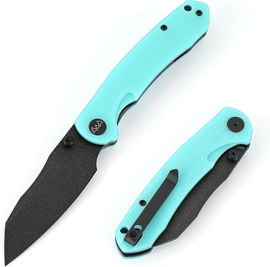 Folding Pocket Knife, 3.35" 14C28N Blade G10 Handle EDC Knife with Liner Lock, Small Pocket Knife with Clip for Men, Sharp Camping Hiking Hunting Survival Knives (Blue)
