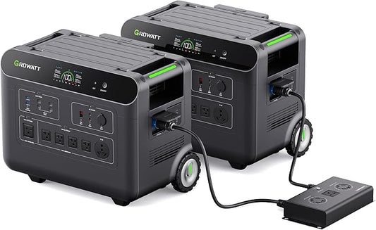 GROWATT Home Battery Backup,120V/240V 7200W AC Output Solar Generator, 2 HELIOS 3600 Portable Power Station with Double Voltage Hub,LiFePo4,Expandable to 36kWh for Home Backup, RVs, Outdoor Camping
