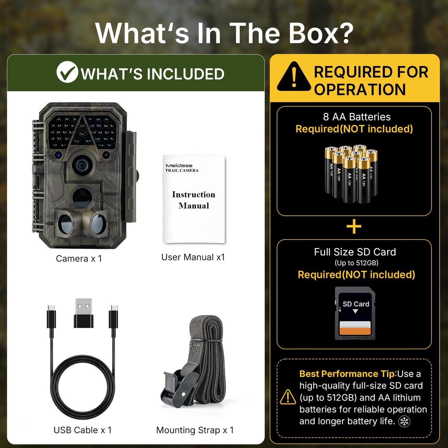 Meidase P70 (Non-Cellular,Non-WiFi) Trail Camera, 64MP 1296p, Game Cameras with No-Glow IR Night