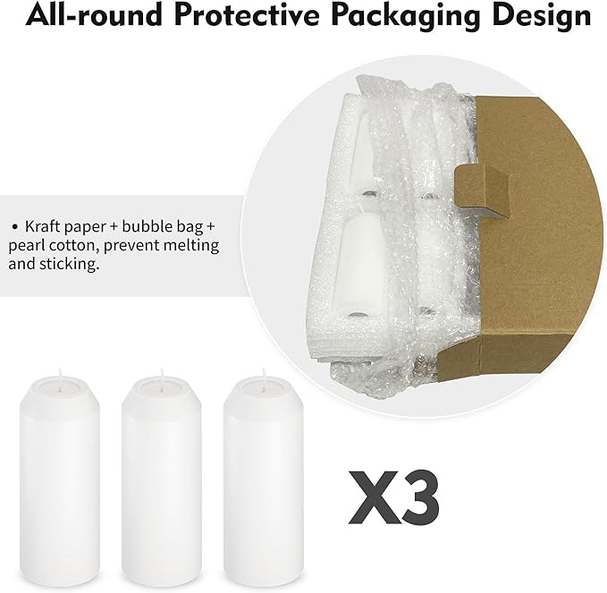 3Pack 15H+ Emergency Candles Long Burning Survival [18H+ Inside Candle Lanterns], 3??Unscented White Pillar Candles, Survival Candles for Power Outage, Camping, Hurricane