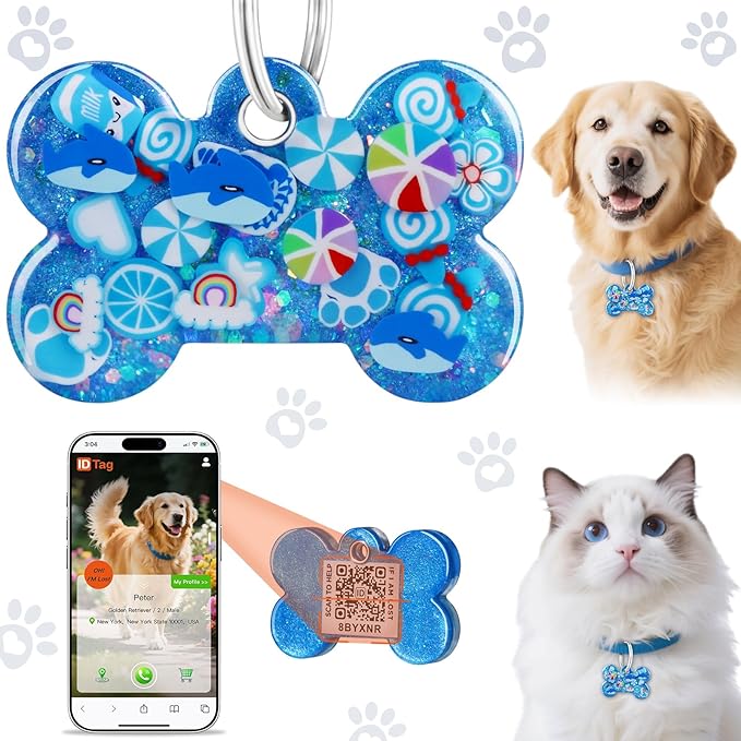 Resin Dog Tags Personalized for Pets with QR Code, Silent Online Editable Pet ID Tags for Medium to Large Breeds Dogs Cats, Scan Alerts & Send Location, No App No Subscription Fee, Hand Made (1.5*1")