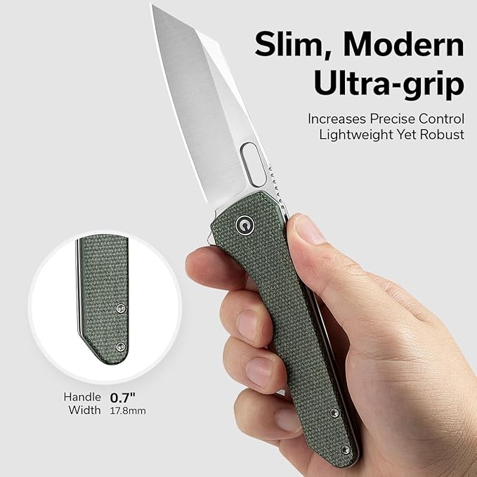 CIVIVI Nugz Folding Pocket Knife for EDC, 3.17" 14C28N Reverse Tanto Blade Micarta Handle Flipper Knife for Ideal Gift to Men Women C23060-2 (Green)