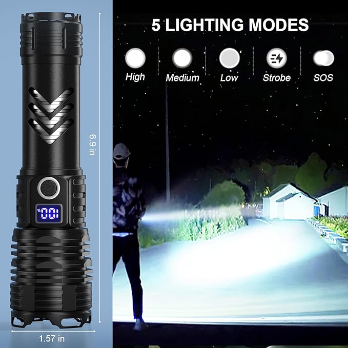 Flashlights High Lumens LED Rechargeable, 99000 Lumen Super Bright Flashlight High Power USB Flash Light,Waterproof Handheld LED Flashlight for Camping Hiking