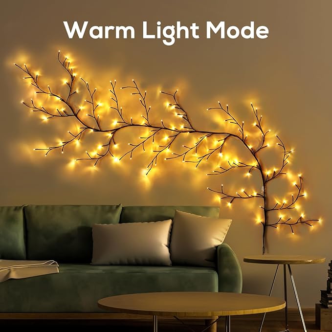 Enchanted Willow Vine Lights for Home Decor with 160LEDs, 8.2FT Voice-Activated Wall Decoration Light, Support Warm Light Mode and Color Light Mode Gradient Switch (Brown)(1PCS)