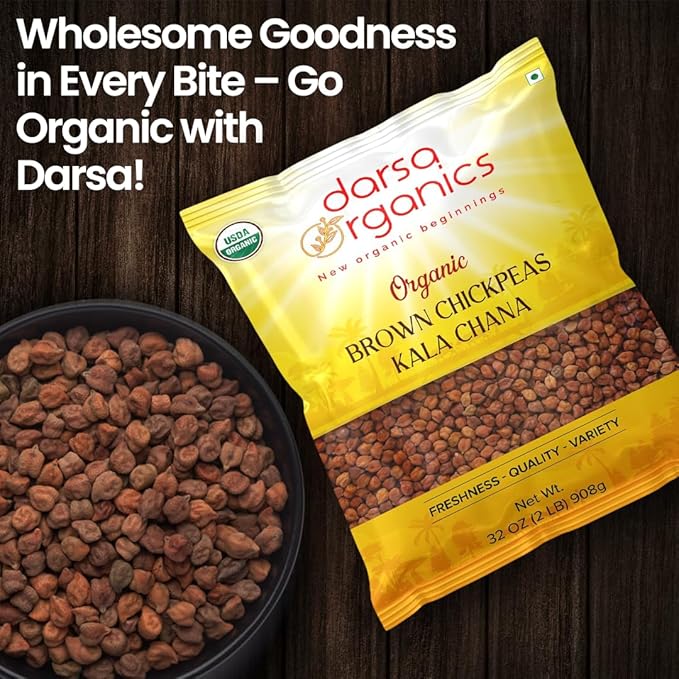 Darsa Organics Kala Chana 2 lb | Brown Chickpeas, Black Gram Lentils | USDA Organic, Non-GMO | Rich in Protein & Fiber | Great for Salads, Curries & Stews