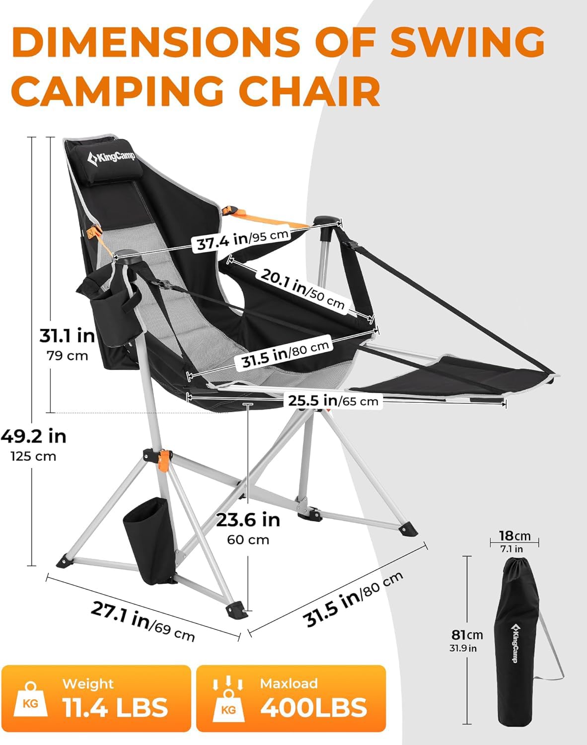 KingCamp Hammock Chair with Footrest, Heavy Duty Swinging Chairs 400lbs