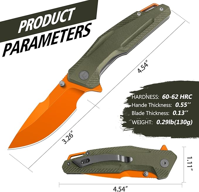 FINTISO Pocket Knife, 3.26" Premium 14C28N Blade G10 Handle with Fire Starter Function, Folding Knife with Pocket Clip for Men Women, EDC Knife for Outdoor Camping, Hunting, Hiking, Survival, Falcon Series