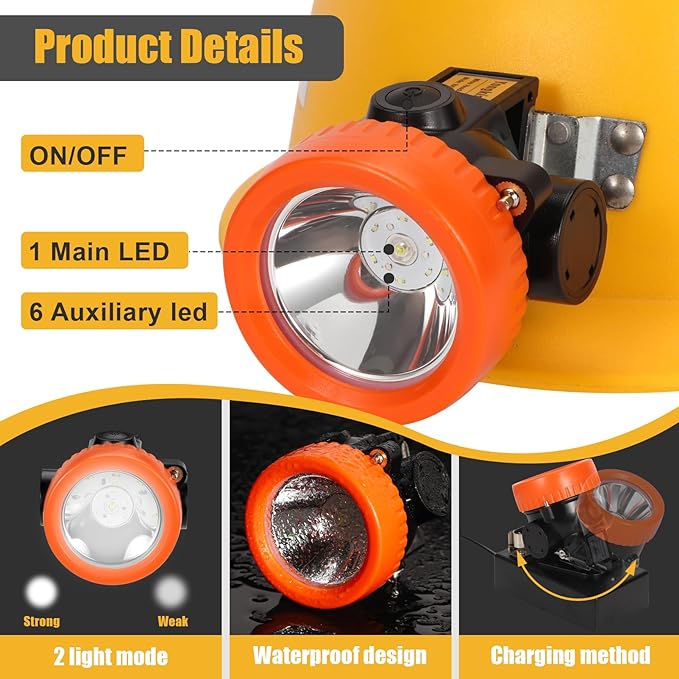 Rechargeable Mining Headlamp with 7 LEDs, Explosion-Proof Cap Light for Coon Hunting, Hard Hat Helmet Flashlight for Mining, Fishing, Hiking, Outdoor Night Work, Waterproof Headlight