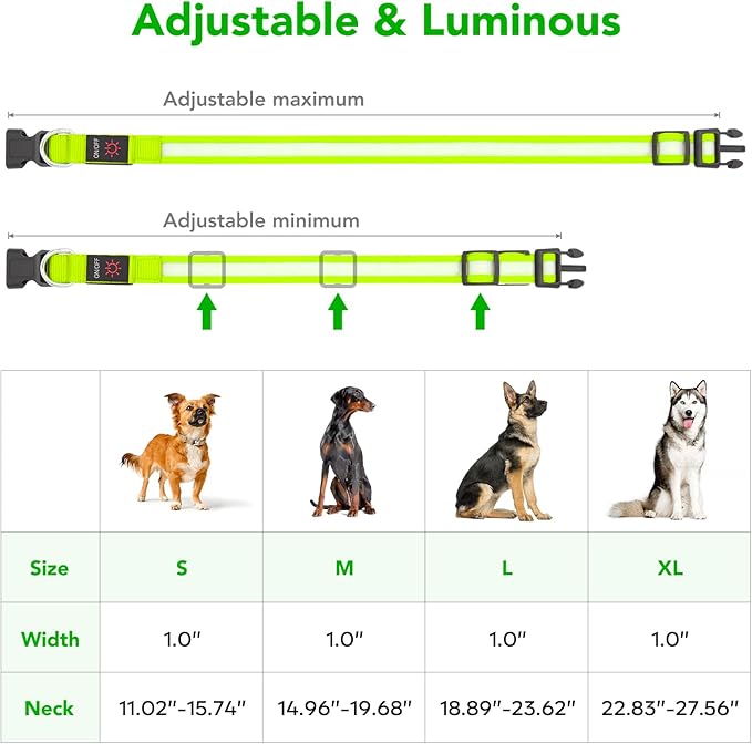 Vizpet LED Dog Collar, Light Up Dog Collar Adjustable USB Rechargeable Super Bright Safety Light Glowing Collars for Dogs(Medium,Green)