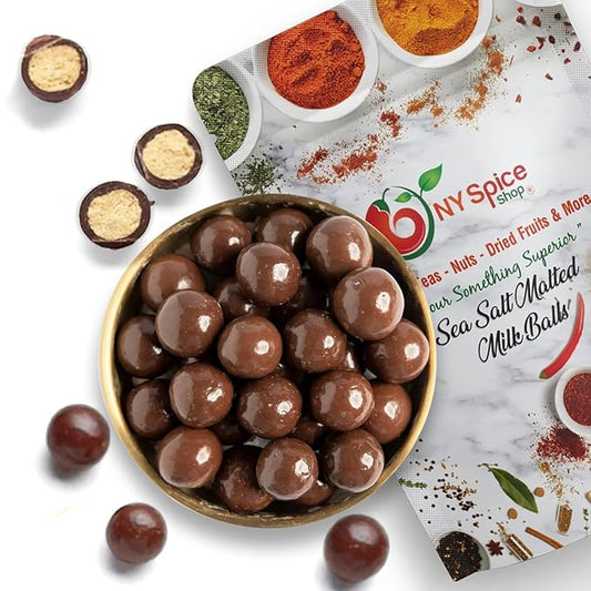 NY Spice Shop Sea Salt Malted Milk Balls Party Decoration - 1 Pound Sweet and Salty Chocolate Candy Birthday Gifts - Chocolate Coated Malt Ball - Malted Treats For Chocolate Lovers