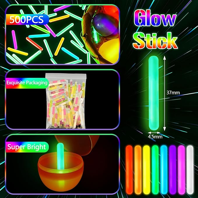Jenaai 500 Pcs Fishing Glow Sticks Bulk for Bobbers Mini Glow Stick Rod Tip for Fishing Poles Small Glow Sticks for Night Fish Easter Eggs Easter Basket Stuffer(1.5 Inch,Multicolor)