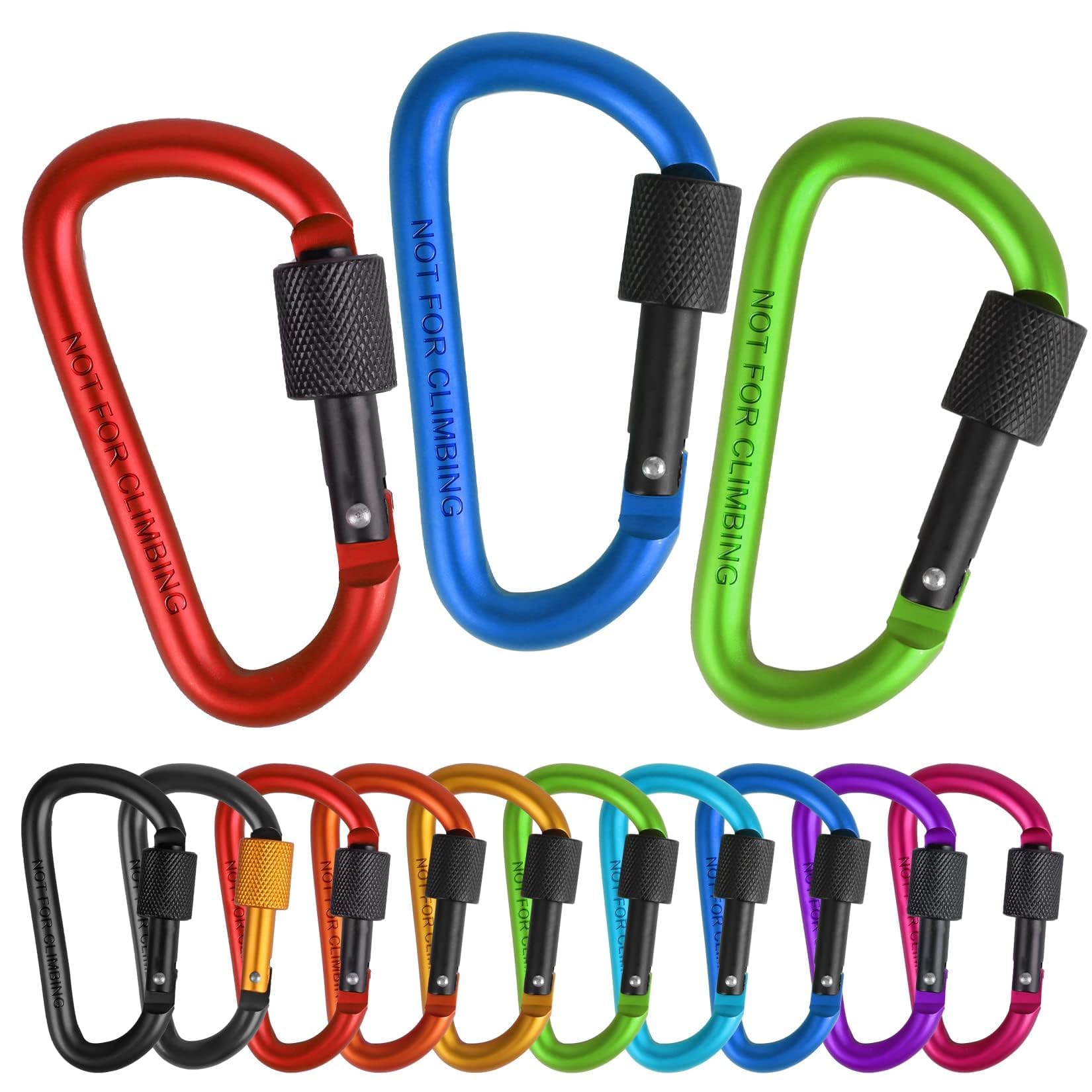 10 Pack Aluminum D Ring Key Rings Hiking Clips Locking Carabiner for Hiking Camping Fishing and