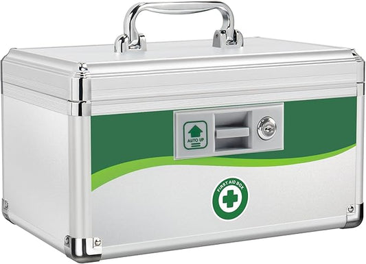 Medicine Lock Box, First Aid Safe Medication Storage Lockbox with Key, Aluminum Daily Medicine Lockable Box with Key 12 x 7.87 x 7.68 Inch (Medium)