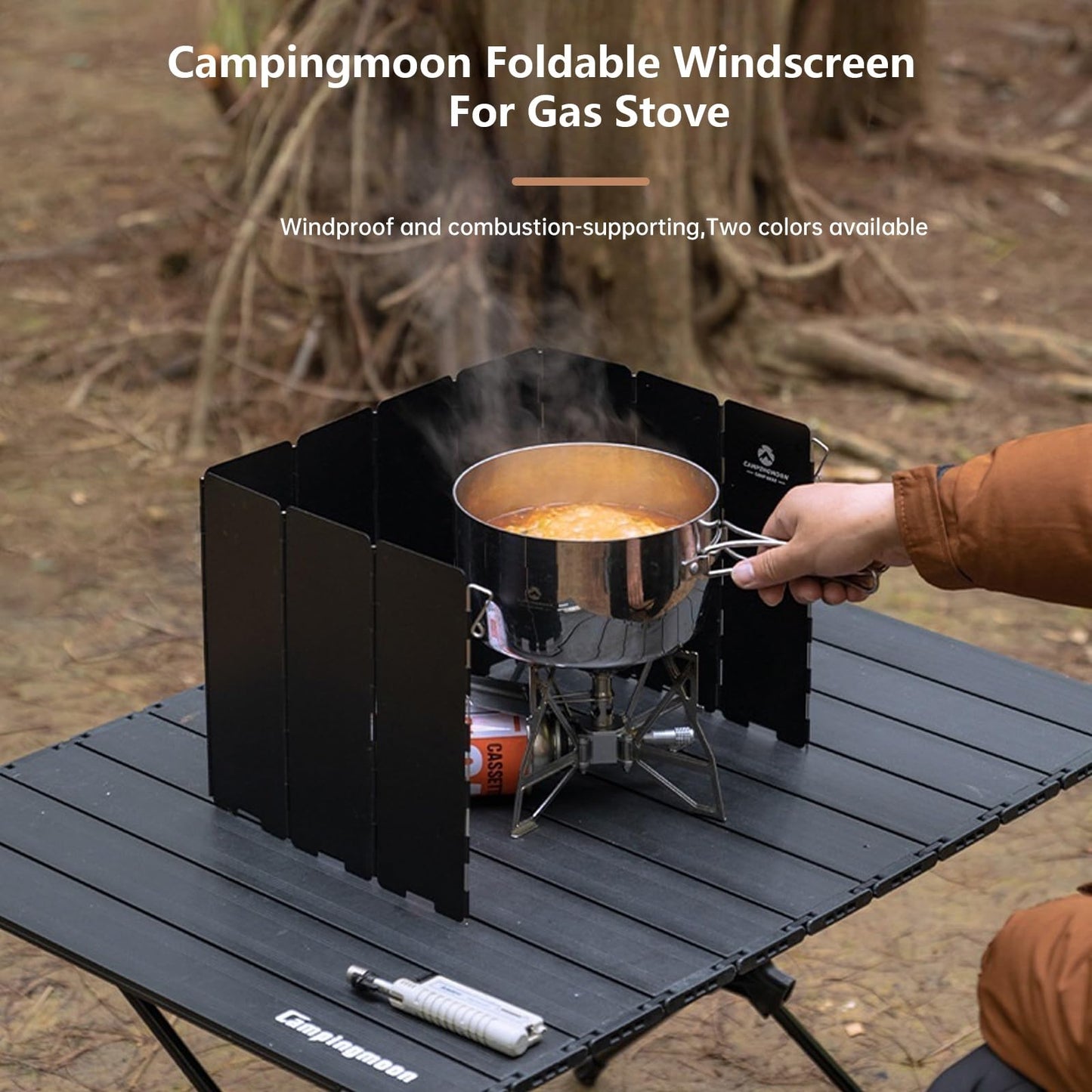 Campingmoon Camp Stove Windscreen, 10 Plates Foldable Aluminum Wind Shield