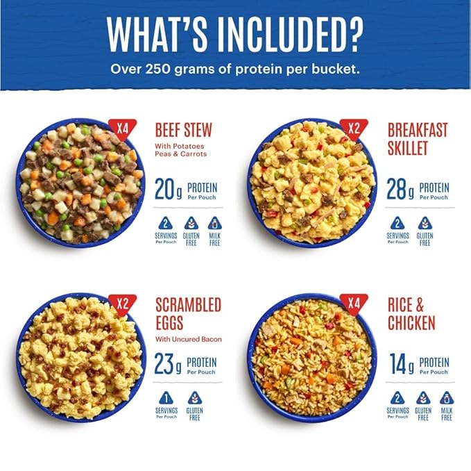 Mountain House Essential Meal Assortment Bucket | Freeze Dried Backpacking & Camping Food | 22 Servings | Gluten-Free