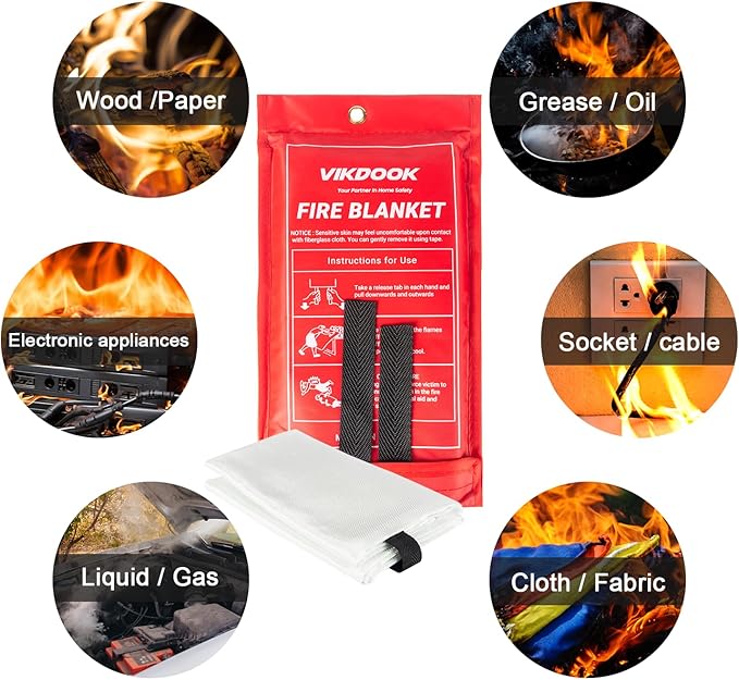 Fire Blanket for Camping Grill Kitchen Emergency Fire Blanket for Home Lightweight Portable Package