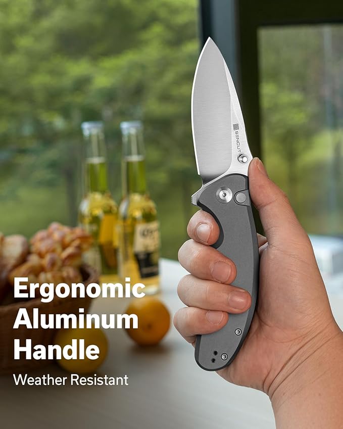 SENCUT Cybrix Folding knife, Pocket Knife with 3.46" 9Cr18MoV Blade Aluminum Handle, EDC Knife Reversible Clip for Men Women Camping Hiking (Gray)