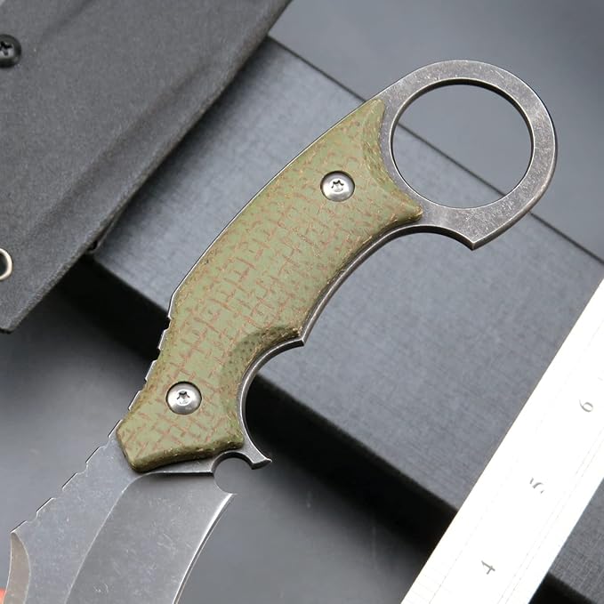 C1117 Fixed Blade Knife,D2 Steel Blade +Micarta Handle Outdoor EDC Survival Claw Knife with Kydex Sheaths(Green) …