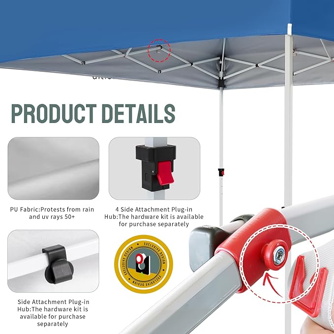 CROWN SHADES 10x10 Heavy Duty Canopy - Premium Pop Up Canopy Tent - Extra Sun Shade Protection with 400D Strength Oxford Fabric - Great for Trade Shows, Events, Tailgates & Commercial Use, Blue