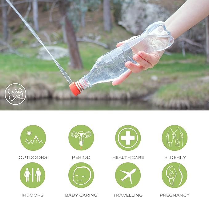 CuloClean Portable Bidet for Toilet, Travel, or Camping. Compatible with Any Plastic Bottle. Discreet, Sanitary or Travel Shower, Attachable Stopper, Backcountry Bidet Nozzle (1pcs Coral)