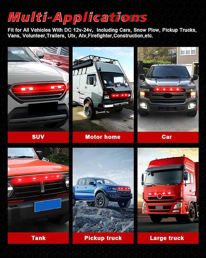 YM E-Bright 2-Pack Red 3 LED Car Flash Light DRL Truck Emergency Strobe Flash Warning Light 12-24V