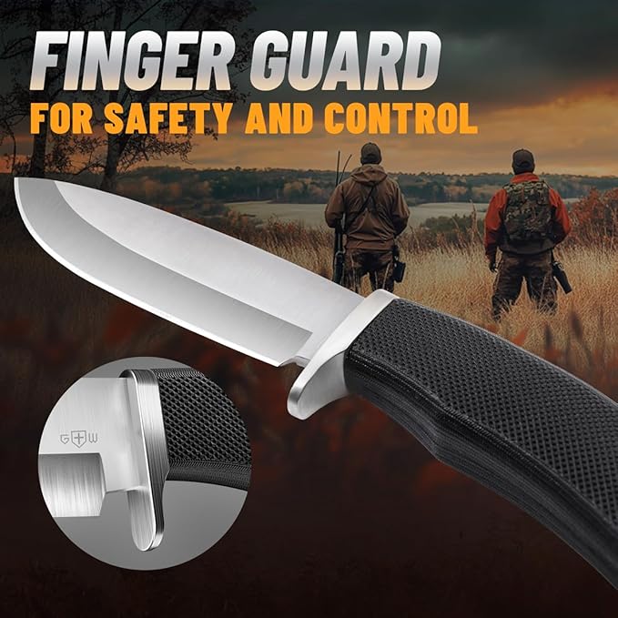 Hunting Knife with Sheath Survival Knives for Men - Best Tactical Camping Hunting Hiking Knife - Bushcraft Field Gear Accessories Tool - Fixed Blade Sharp Knofe with Rubber Handle for Men 148109