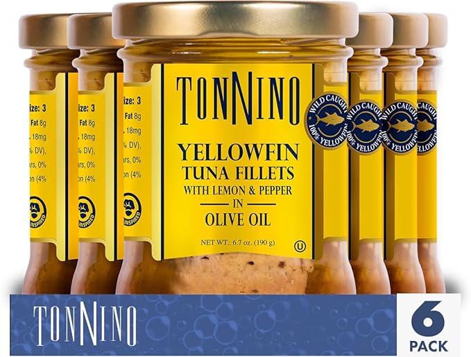 Tonnino Yellowfin Tuna Fish ??Lemon Pepper in Olive Oil ??Pack of 6 ??Alternative to Salmon ??Protein Snacks ??Ready to Eat Meals